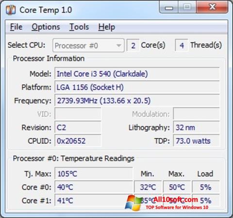 Скріншот Core Temp для Windows 10