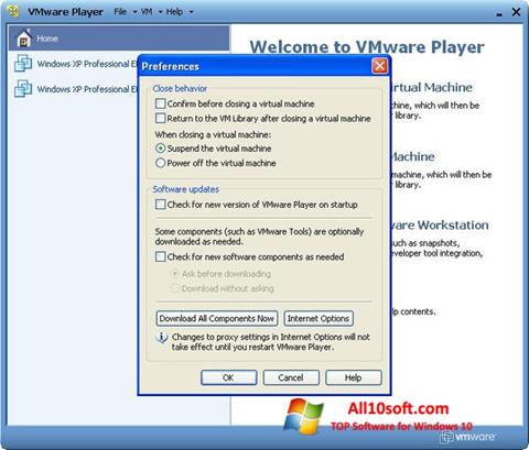 Скріншот VMware Player для Windows 10