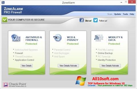 Скріншот ZoneAlarm Pro для Windows 10