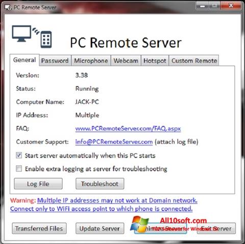 Скріншот PC Remote Server для Windows 10