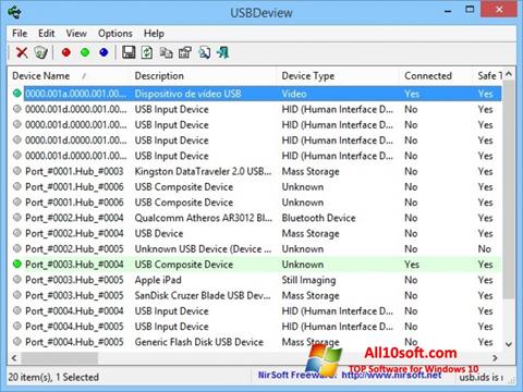 Скріншот USBDeview для Windows 10