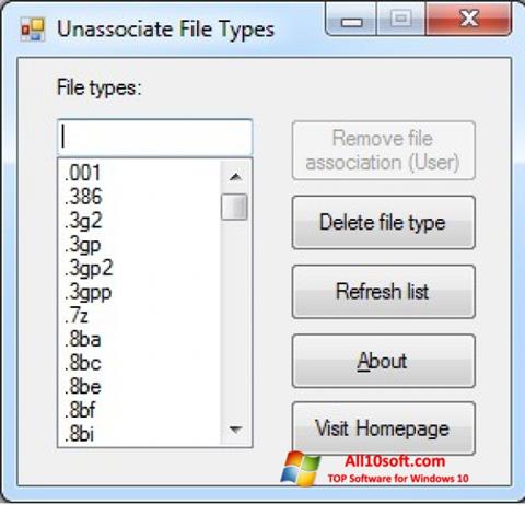 Скріншот Unassociate File Types для Windows 10