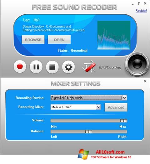 Скріншот Free Sound Recorder для Windows 10