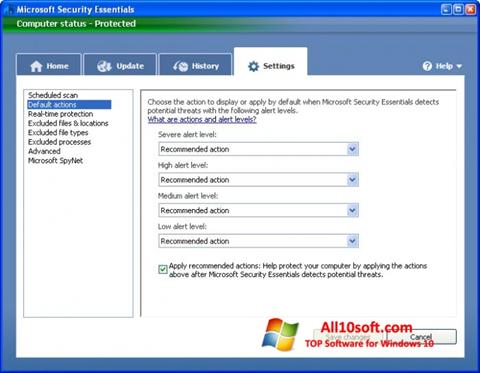 Скріншот Microsoft Security Essentials для Windows 10