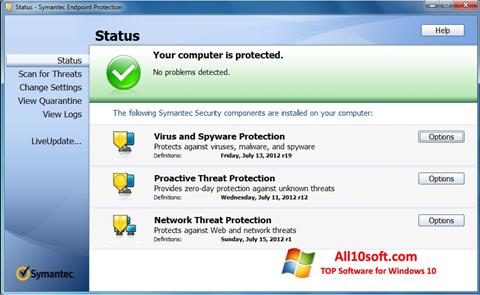 Скріншот Symantec Endpoint Protection для Windows 10